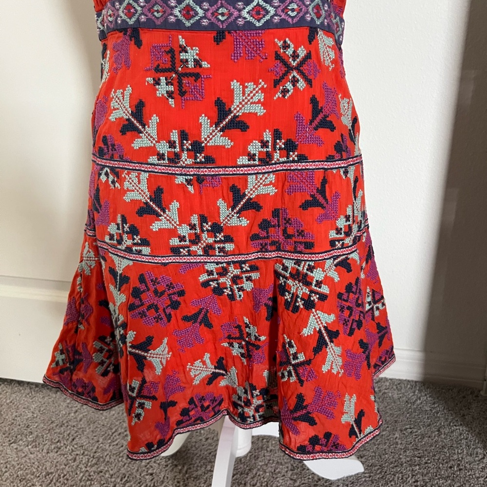 Rare! NWOT Anthropologie Dark Orange Embroidered Dress 8 - Picture 7 of 12